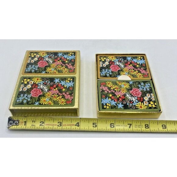 Vintage Crown Plastic Coated Playing Cards Double Deck Floral W/ Case Retro USA - Picture 15 of 16